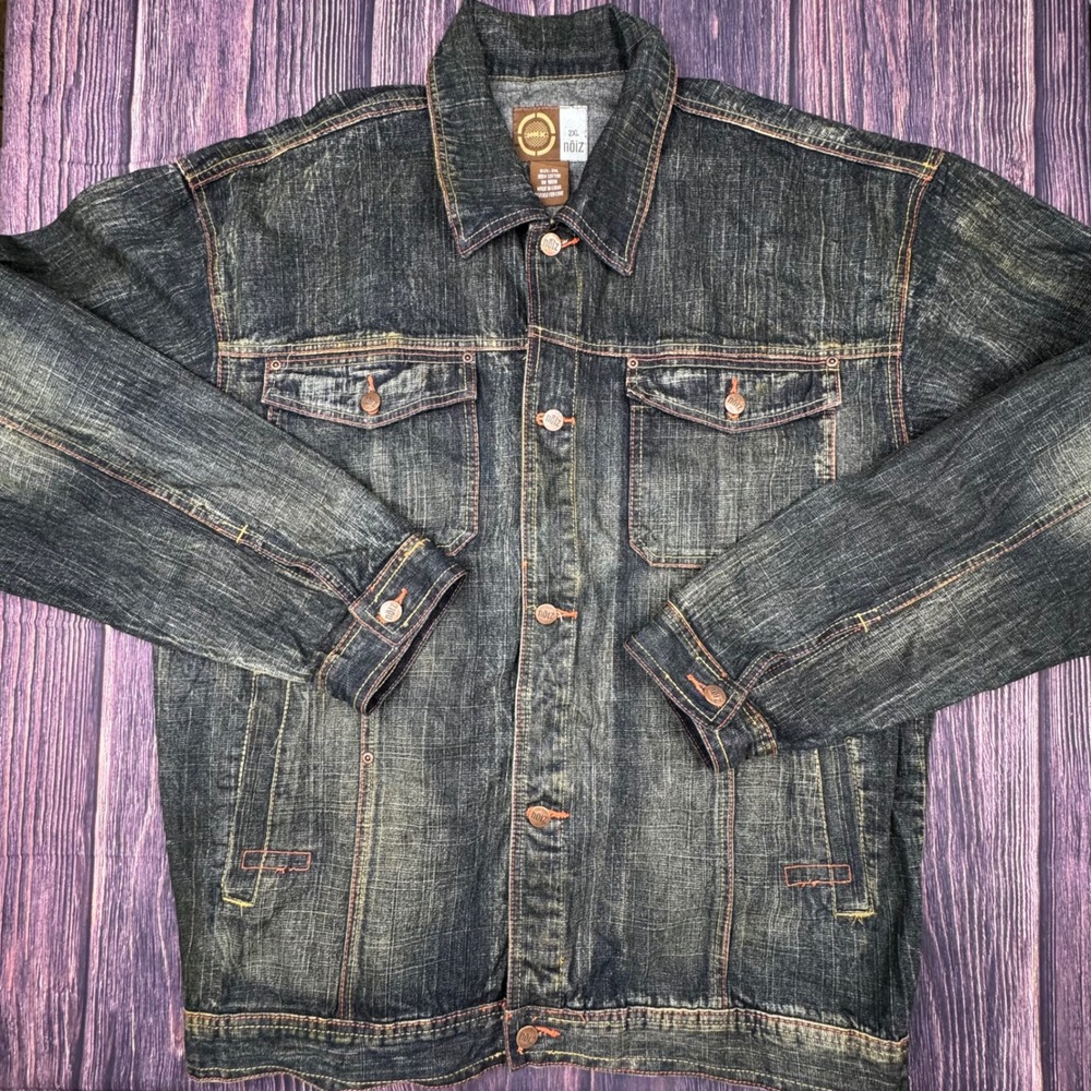 Noiz Denim Trucker Jacket 2XL Cotton Streetwear Y2K Dark Wash Button Up Coat